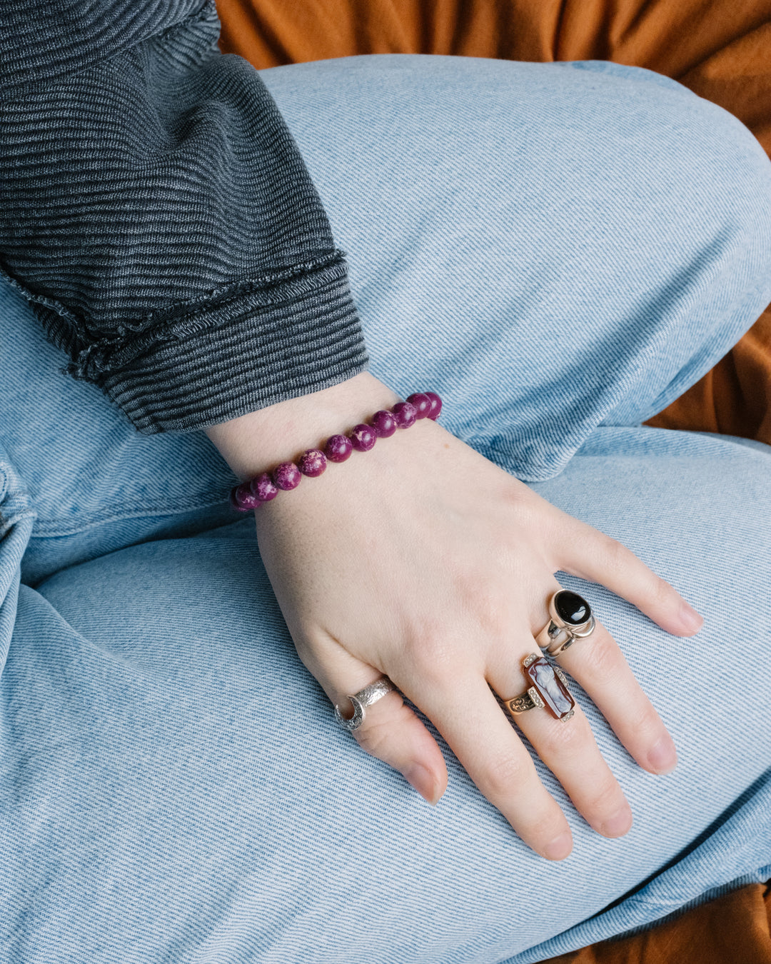 Plum Imperial Jasper Round Bead Bracelet 8mm