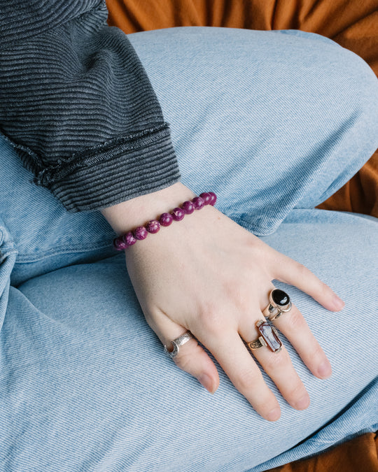 Plum Imperial Jasper Round Bead Bracelet 8mm