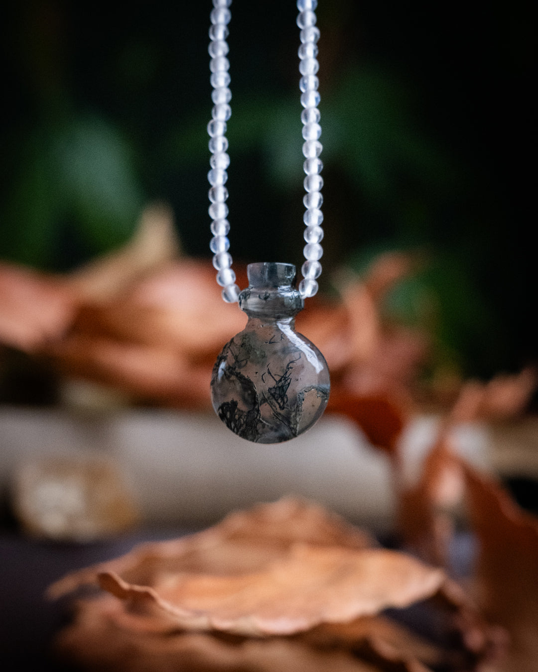 Potion for Sacred Grounding: Moss Agate & Rainbow Moonstone Beaded Necklace