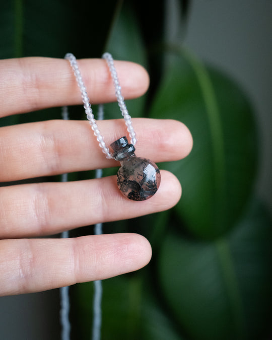 Potion for Sacred Grounding: Moss Agate & Rainbow Moonstone Beaded Necklace