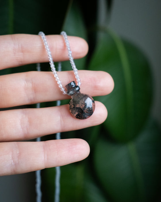 Potion for Sacred Grounding: Moss Agate & Rainbow Moonstone Beaded Necklace