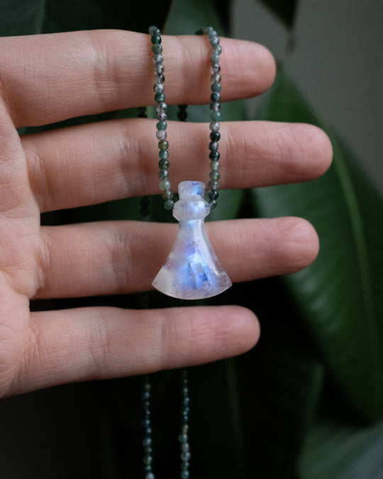 Potion for Sacred Grounding: Rainbow Moonstone & Moss Agate Beaded Necklace