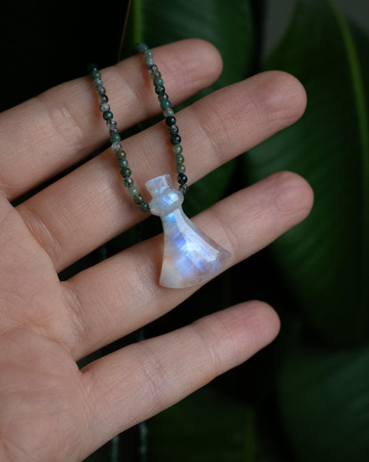 Potion for Sacred Grounding: Rainbow Moonstone & Moss Agate Beaded Necklace