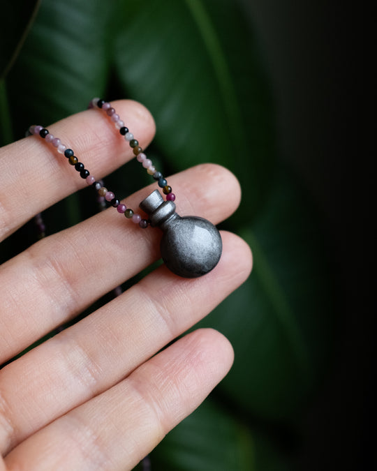 Potion for Protection & Clarity: Silver Sheen Obsidian & Multi Tourmaline Beaded Necklace