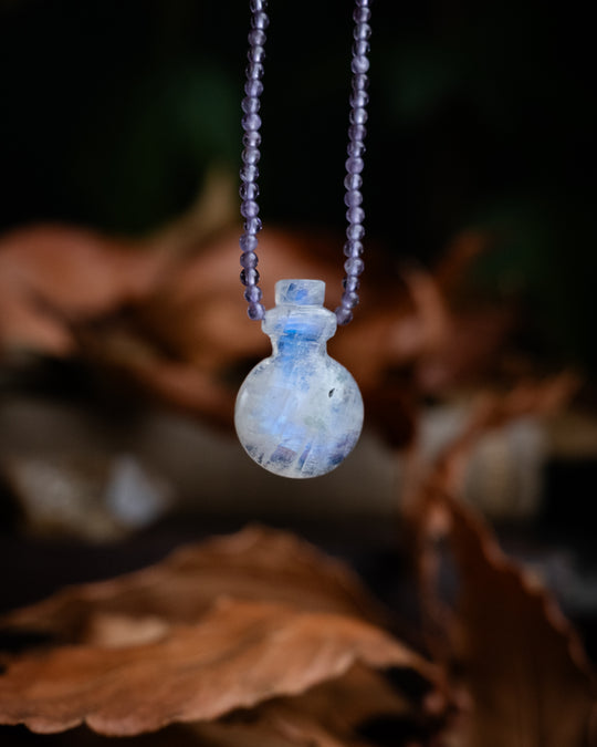Potion for Ascension: Rainbow Moonstone & Amethyst Beaded Necklace