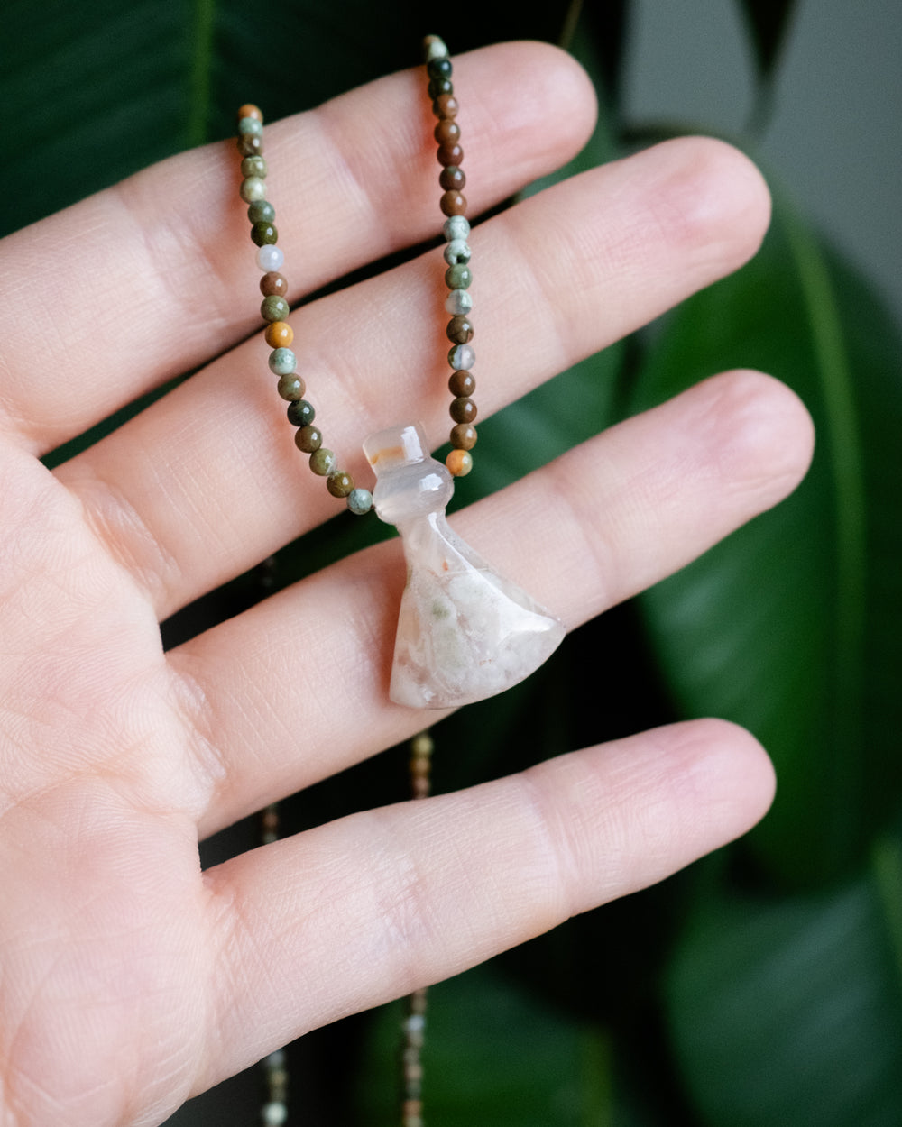 Potion for Steady Progress: Flower Agate & Rainforest Jasper Beaded Necklace