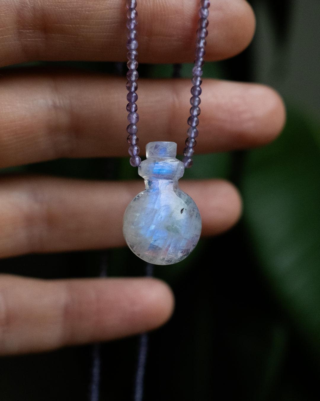 Potion for Ascension: Rainbow Moonstone & Amethyst Beaded Necklace