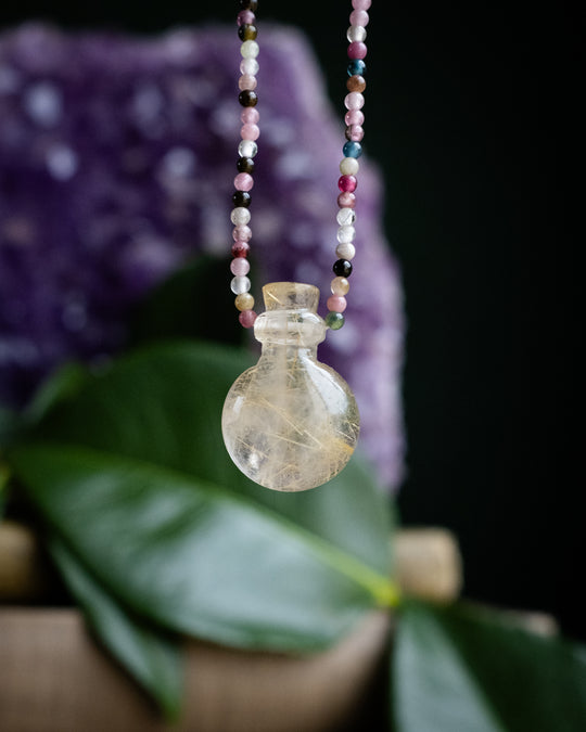 Potion for Attunement: Rutilated Quartz & Multi Tourmaline Beaded Necklace