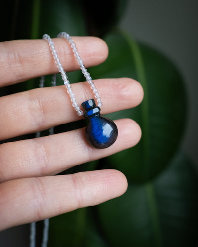 Potion for Lunar Guidance: Midnight Blue Labradorite & Moonstone Beaded Necklace