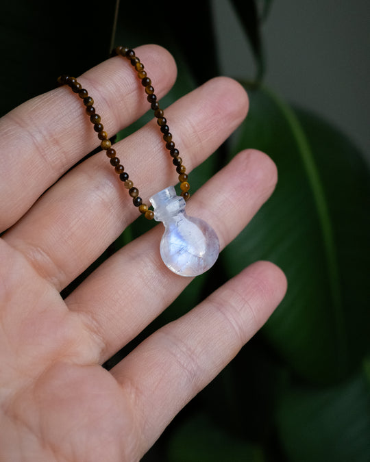Potion for Inner Strength: Rainbow Moonstone & Tiger's Eye Beaded Necklace