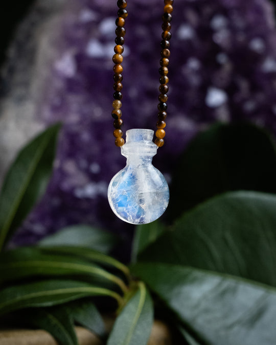 Potion for Inner Strength: Rainbow Moonstone & Tiger's Eye Beaded Necklace