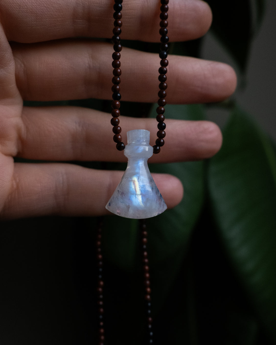 Potion for Cosmic Protection: Rainbow Moonstone & Mahogany Obsidian Beaded Necklace