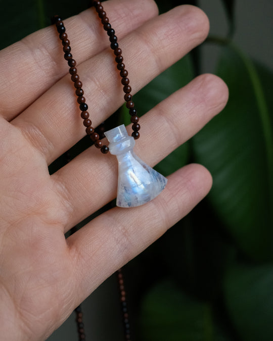 Potion for Cosmic Protection: Rainbow Moonstone & Mahogany Obsidian Beaded Necklace
