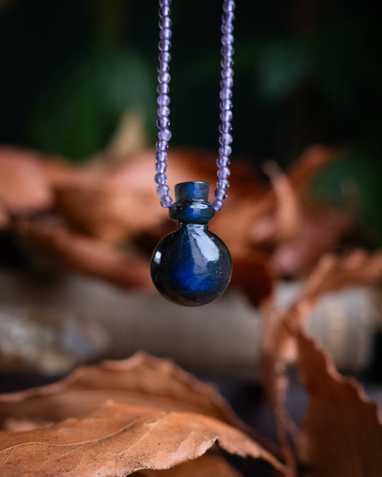 Potion for Heightened Intuition: Midnight Blue Labradorite & Amethyst Beaded Necklace
