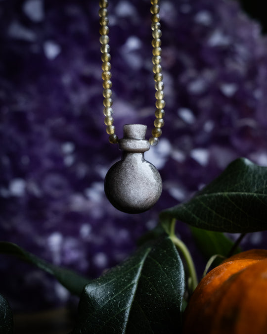Potion for Grounded Insight: Silver Sheen Obsidian & Green Labradorite Beaded Necklace