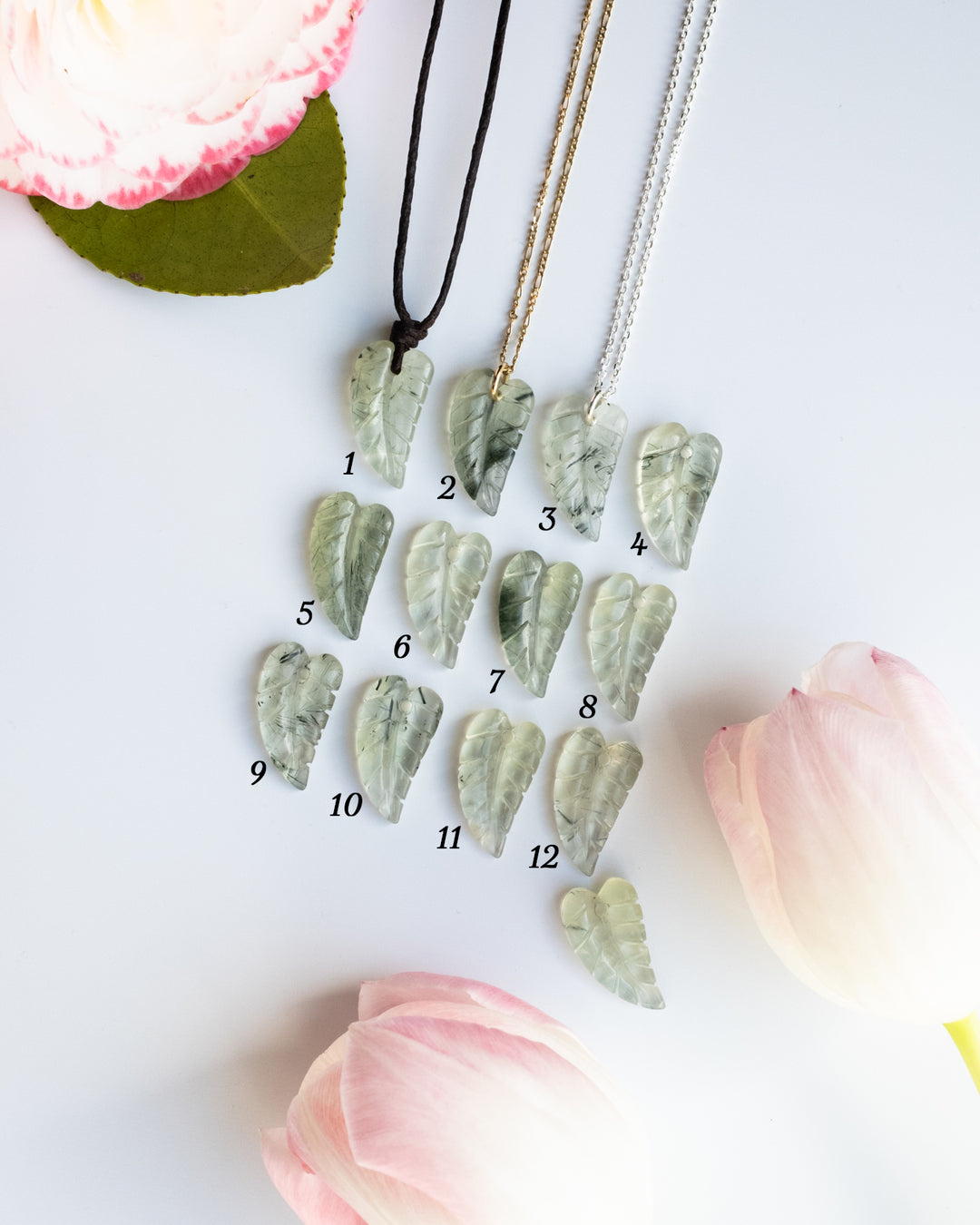 Prehnite Hand Carved Leaf Necklace - The Healing Pear