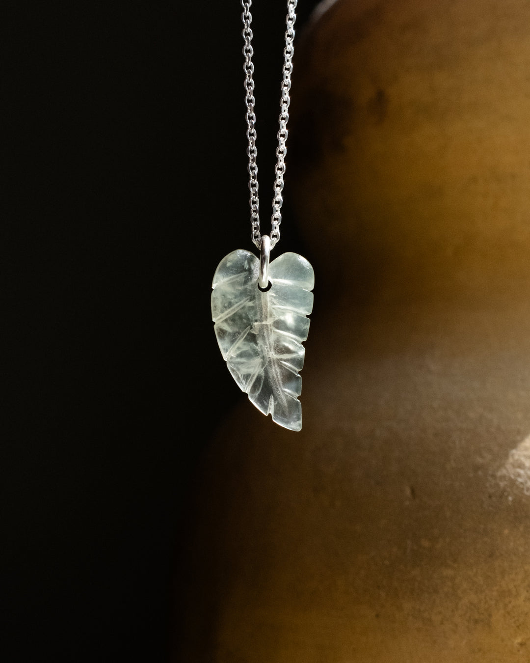 Prehnite Hand Carved Leaf Necklace - The Healing Pear