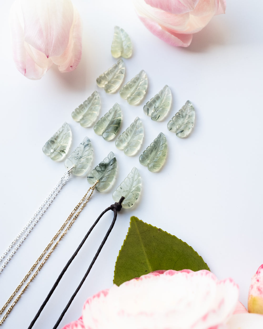 Prehnite Hand Carved Leaf Necklace - The Healing Pear