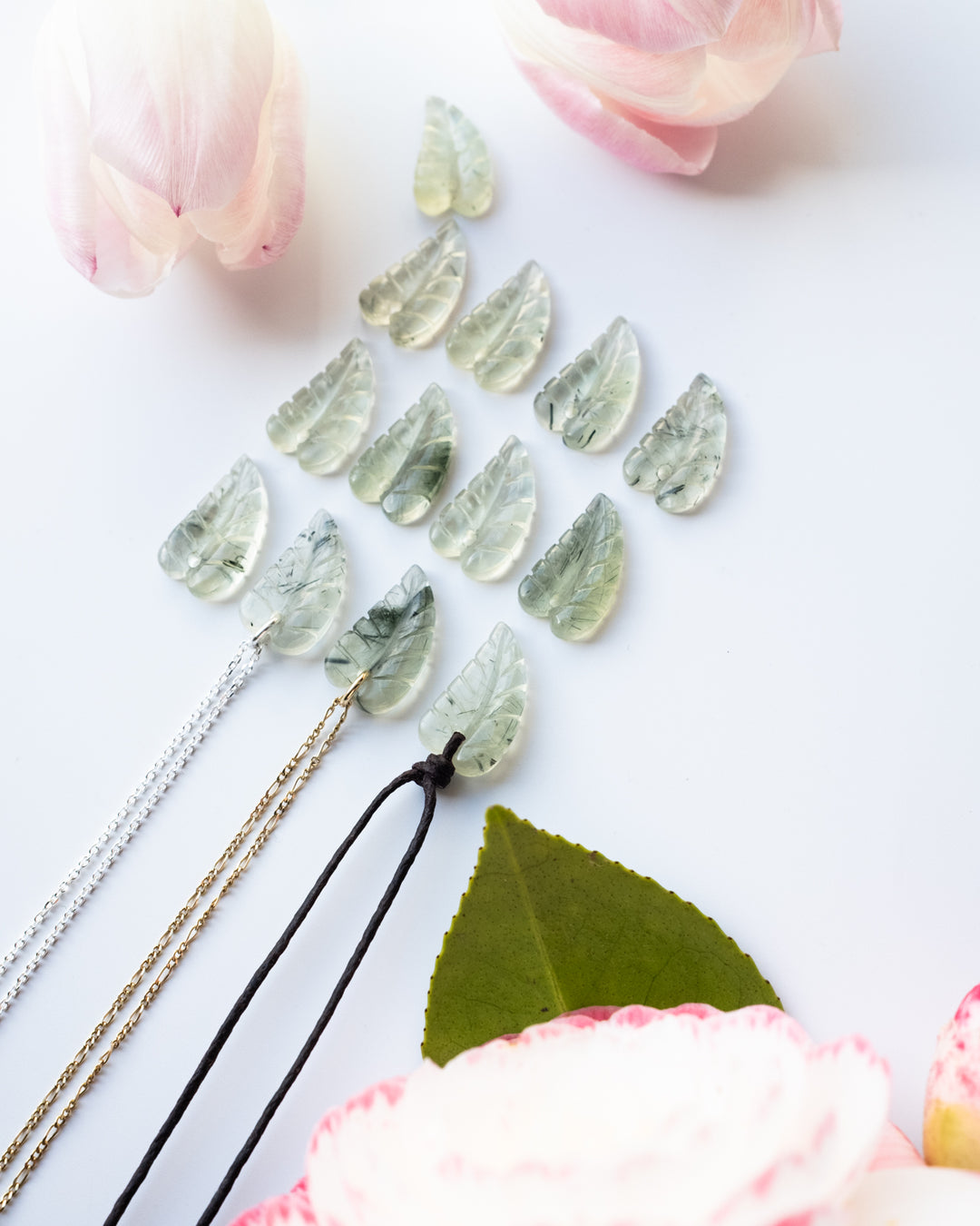 Prehnite Hand Carved Leaf Necklace - The Healing Pear