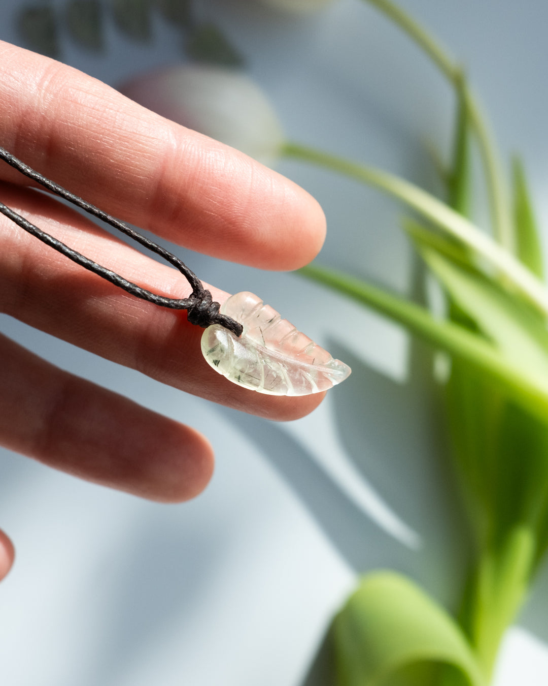 Prehnite Hand Carved Leaf Necklace - The Healing Pear