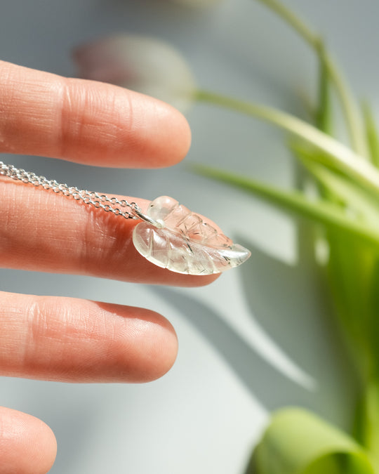 Prehnite Hand Carved Leaf Necklace - The Healing Pear