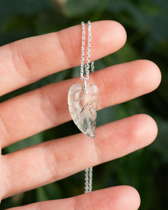 Prehnite Hand Carved Leaf Necklace - The Healing Pear