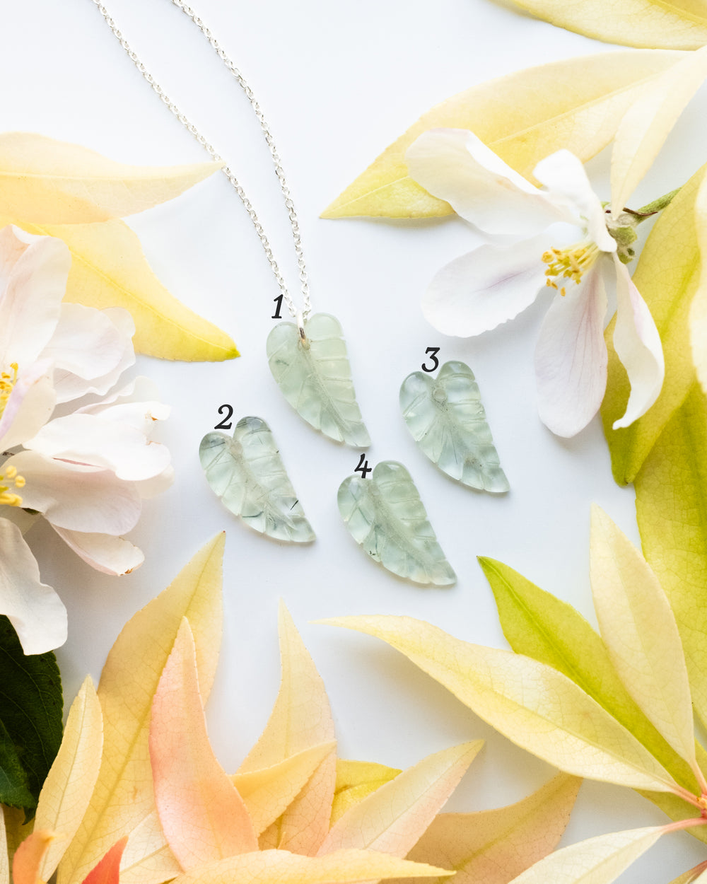 Prehnite Hand Carved Leaf Necklace - The Healing Pear