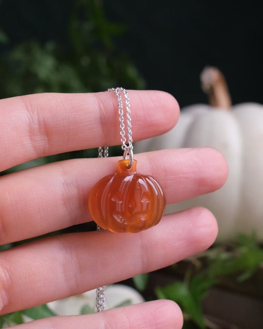 Carnelian Hand Carved Pumpkin Necklace