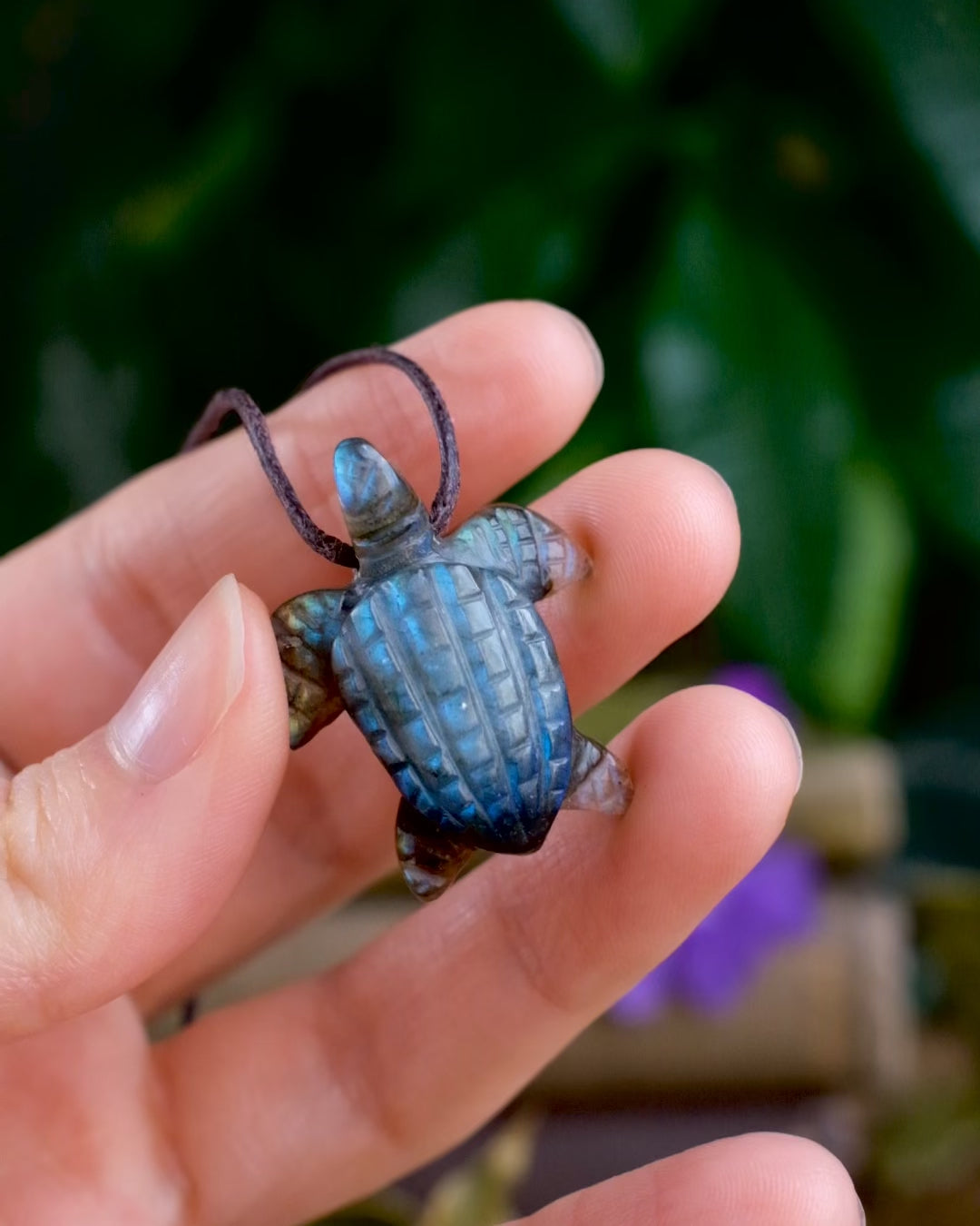 Small Labradorite Hand Carved Leatherback Sea Turtle Necklace