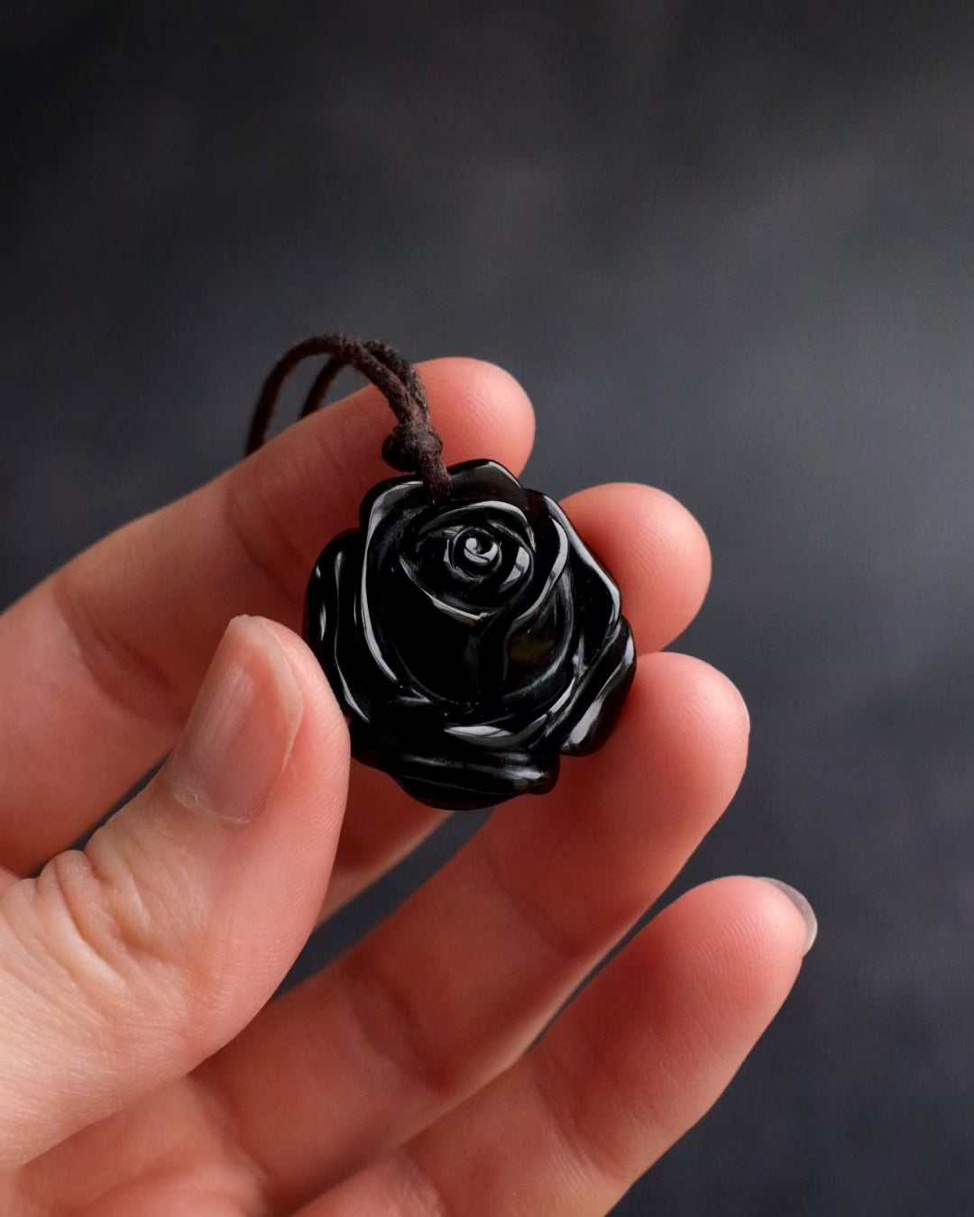 Obsidian Hand Carved Rose Necklace