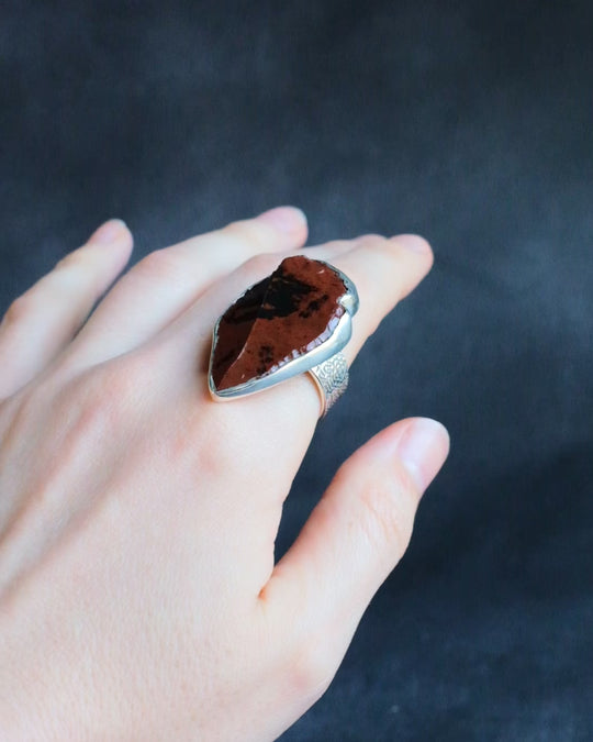Mahogany Obsidian Arrowhead Ring in Sterling Silver - Size R UK / 8 1/2 US