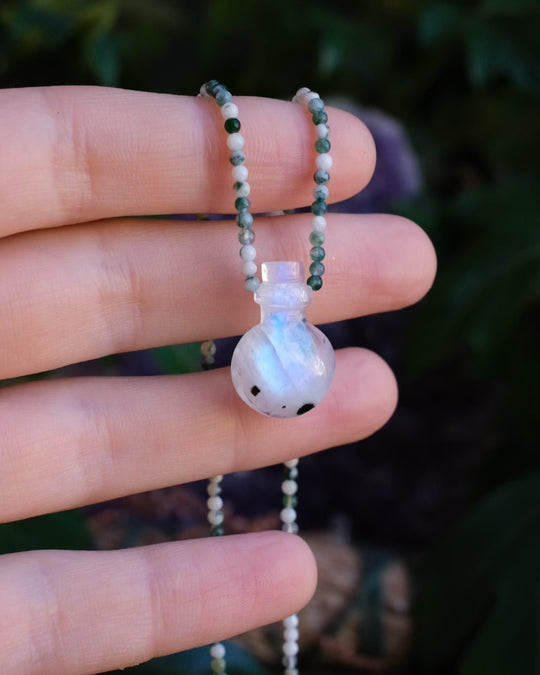 Potion for Inner Harmony: Rainbow Moonstone & Jadeite Beaded Necklace