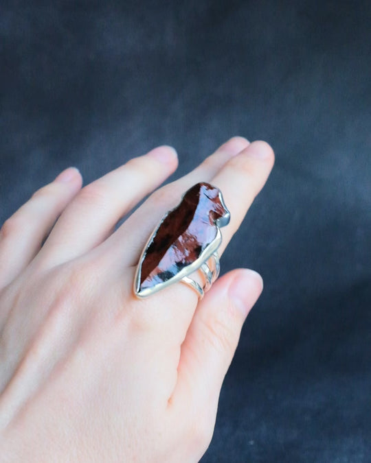 Mahogany Obsidian Arrowhead Ring in Sterling Silver - Size T UK / 9 1/2 US