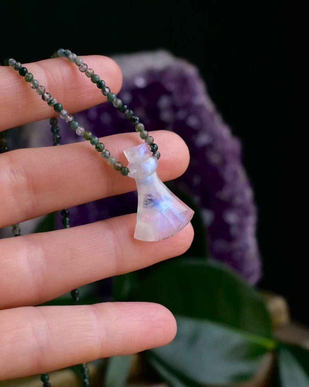 Potion for Sacred Grounding: Rainbow Moonstone & Moss Agate Beaded Necklace