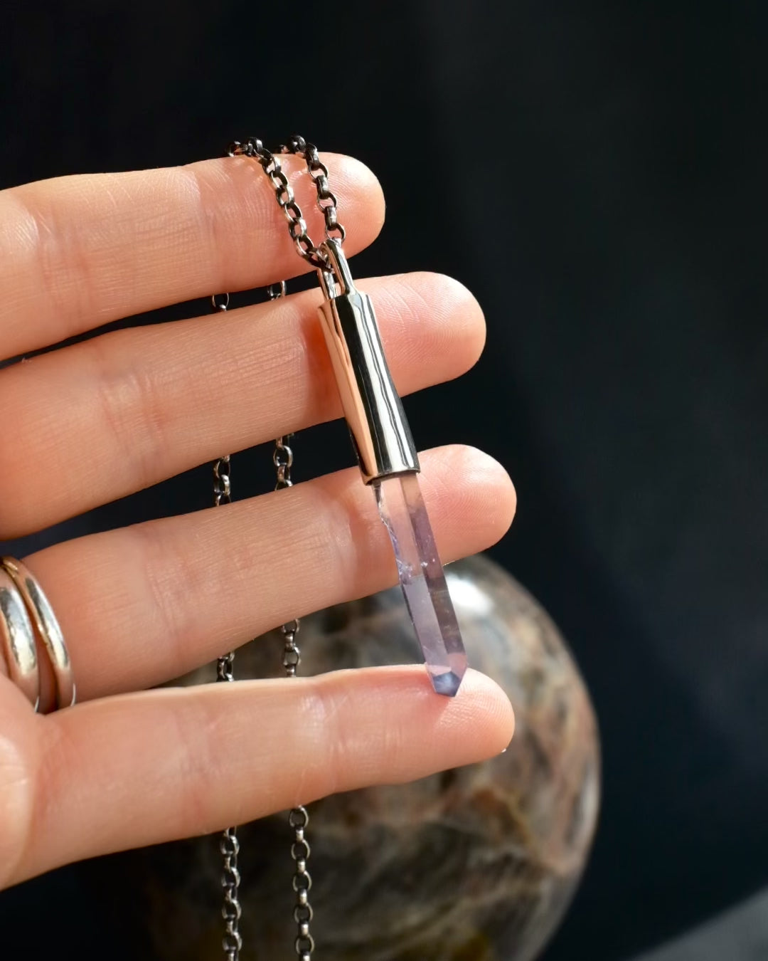 Tanzine Aura Quartz Point Sterling Silver Necklace