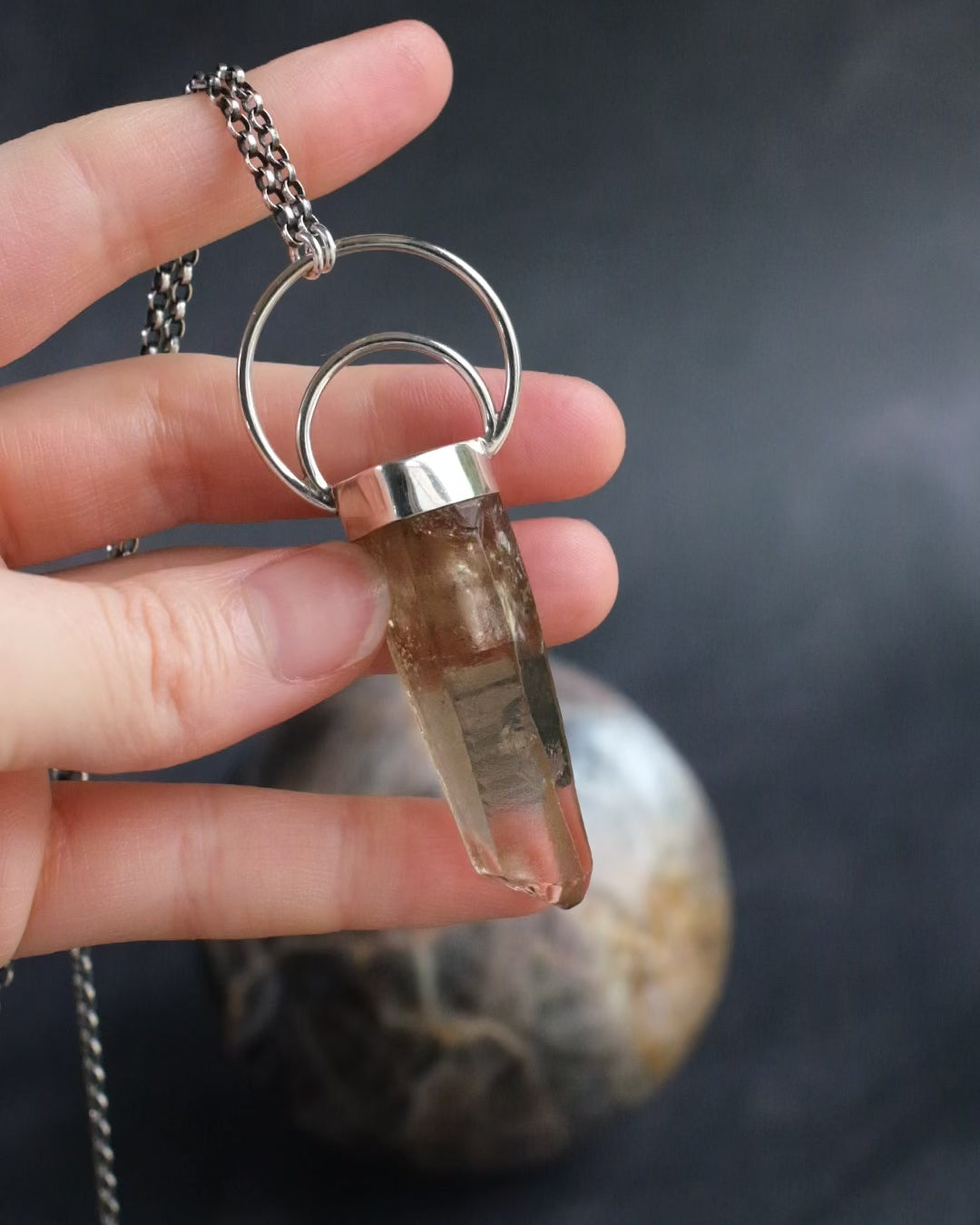 Natural Citrine Point Moon Bail Sterling Silver Necklace