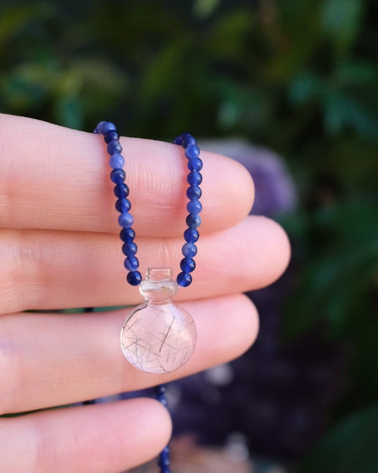 Potion for Mental Clarity: Rutilated Quartz & Sodalite Beaded Necklace
