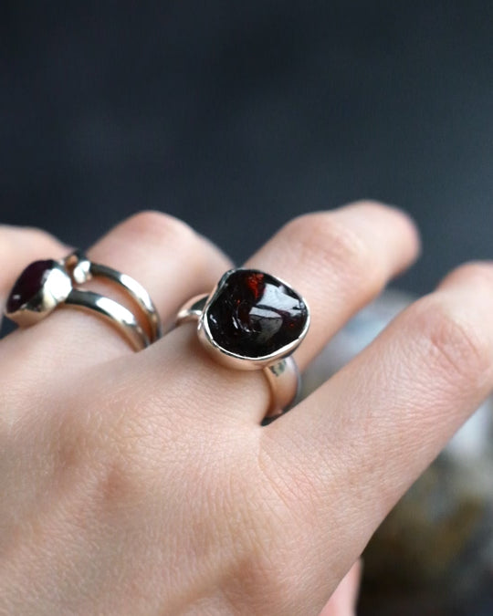 Garnet Ring in Sterling Silver - Size 6 US / M UK
