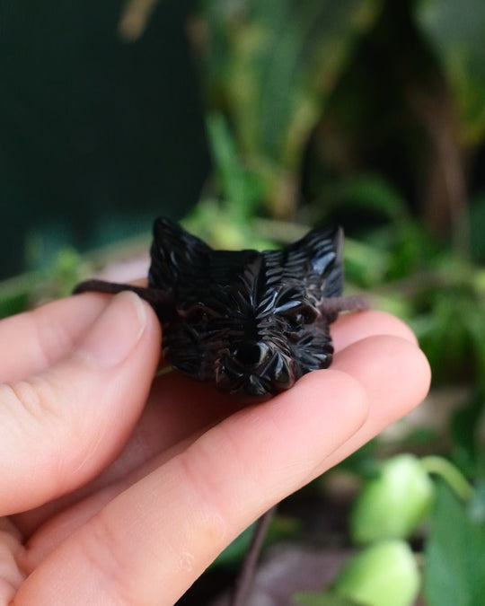 Obsidian Hand Carved Wolf Necklace
