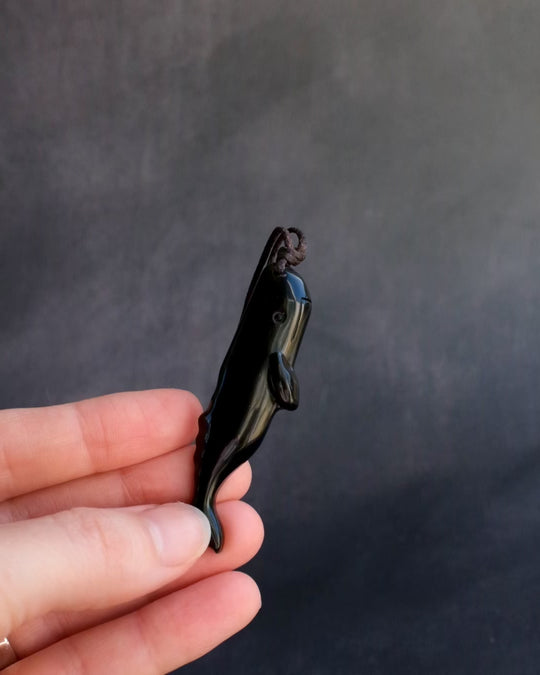 Obsidian Hand Carved Sperm Whale Necklace