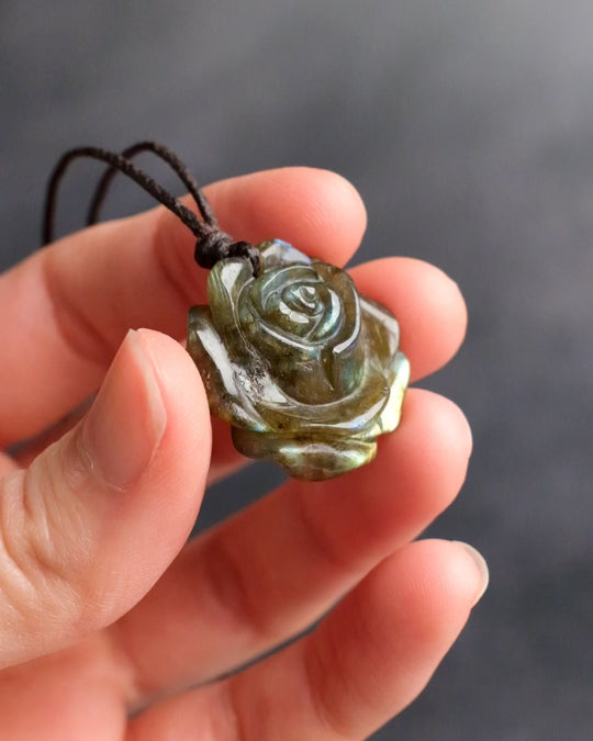 Labradorite Hand Carved Rose Necklace
