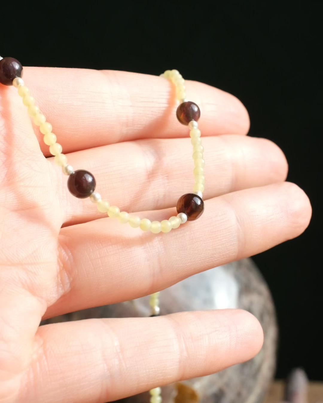 Black Opal, Lemon Jade & Pearl Sterling Silver Beaded Satellite Necklace