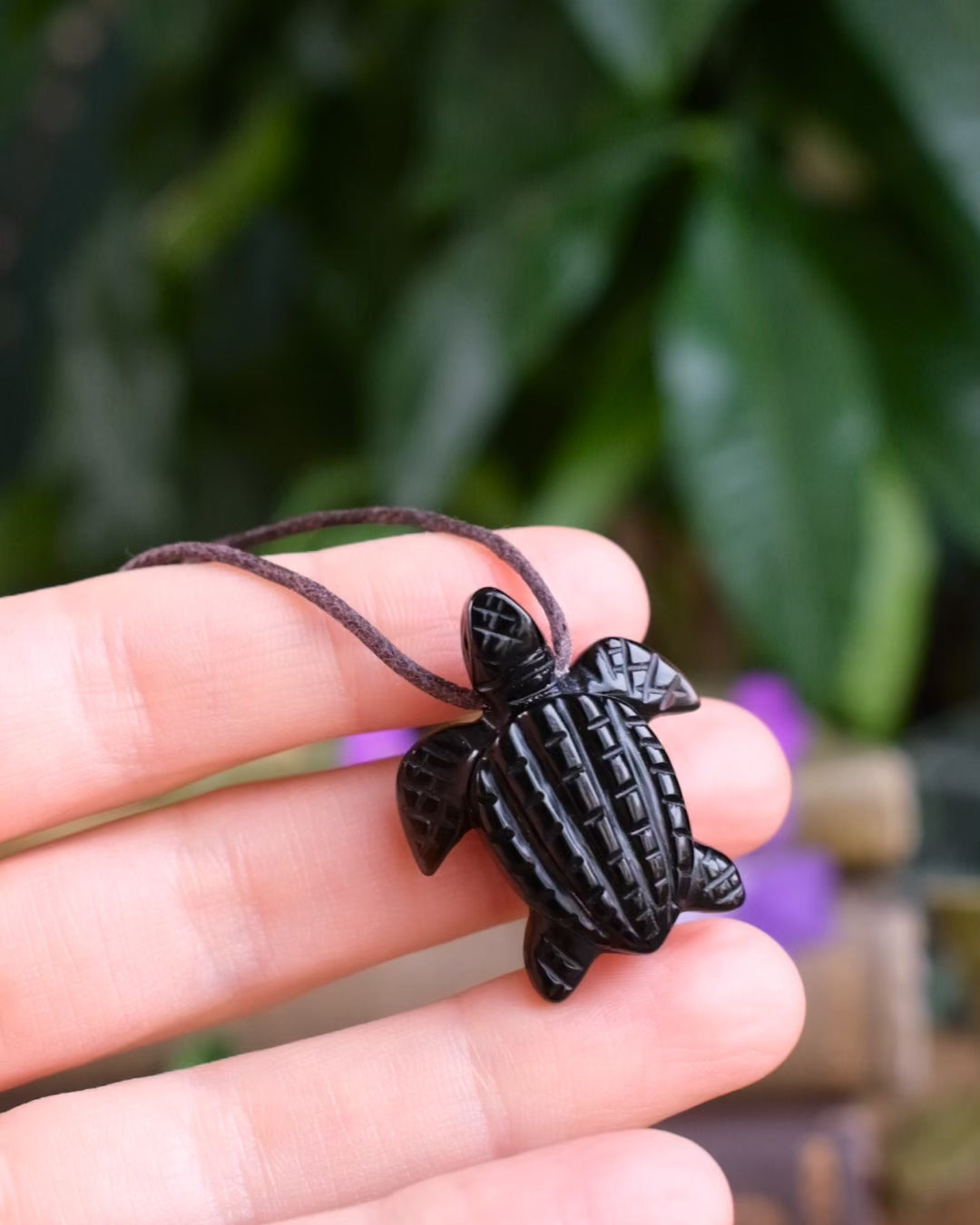 Small Obsidian Hand Carved Leatherback Sea Turtle Necklace