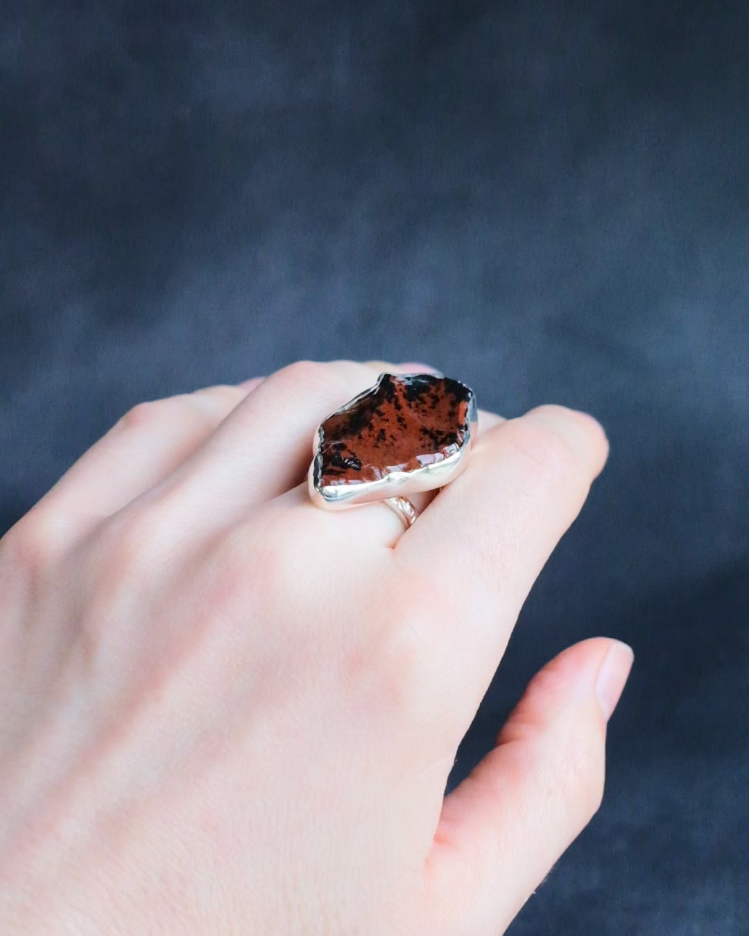 Mahogany Obsidian Arrowhead Ring in Sterling Silver - Size M UK / 6 US