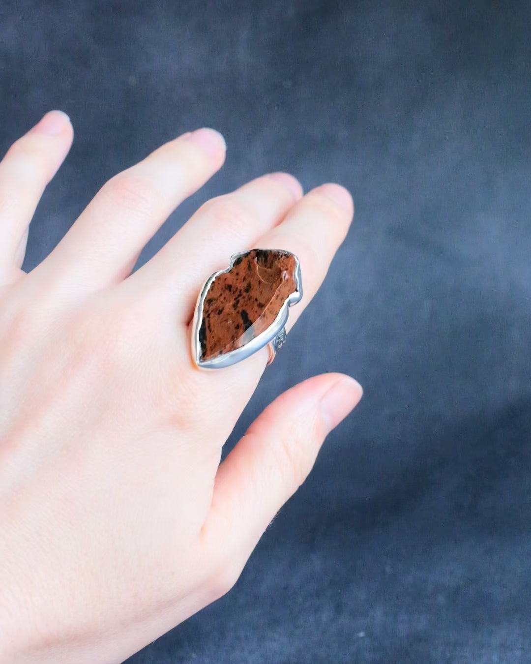 Mahogany Obsidian Arrowhead Ring in Sterling Silver - Size O 1/2 UK / 7 1/4 US