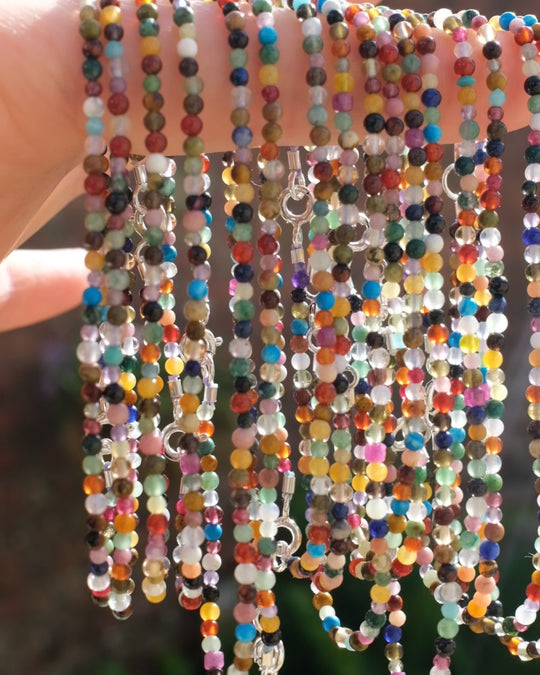Mixed Gemstone Confetti Sterling Silver Anklet