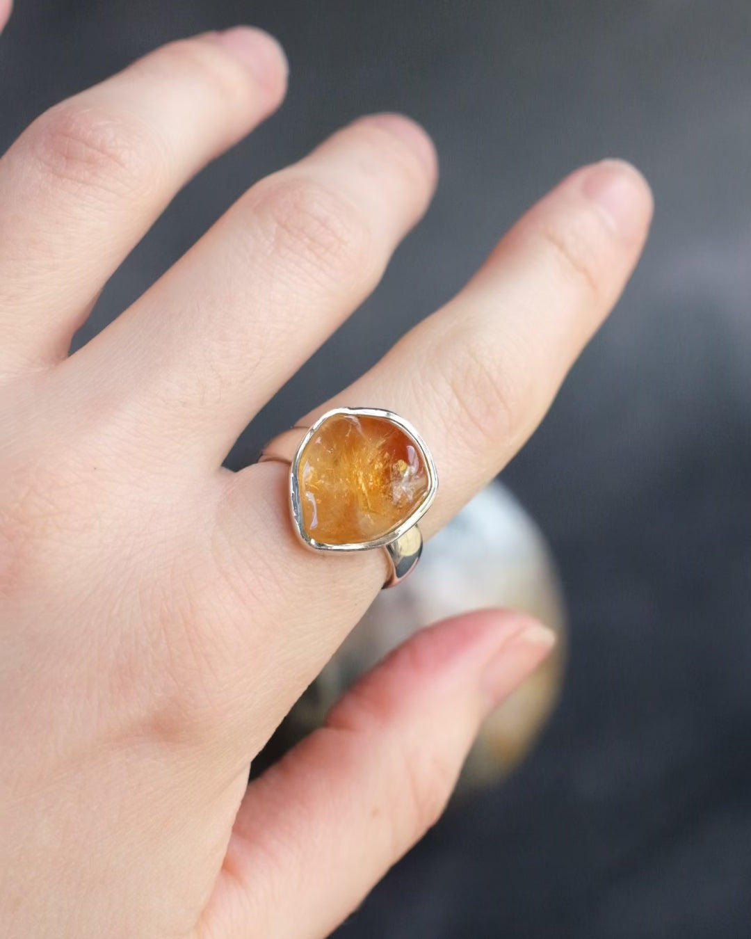 Natural Citrine Ring in Sterling Silver - Size 6 1/4 US / M 1/2 UK