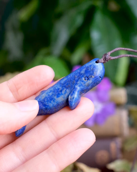 Lapis Lazuli Hand Carved Sperm Whale Necklace