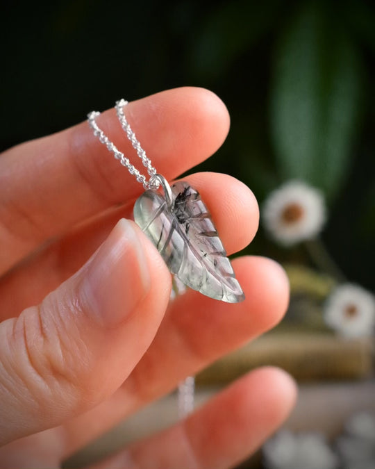 Prehnite Hand Carved Leaf Necklace