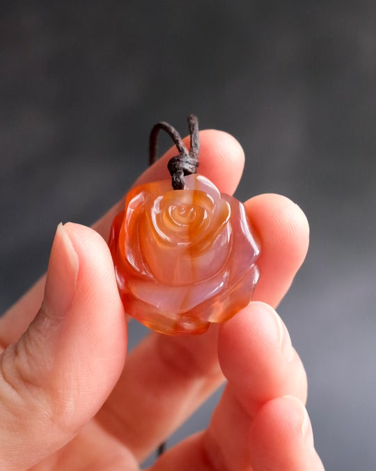 Carnelian Hand Carved Rose Necklace